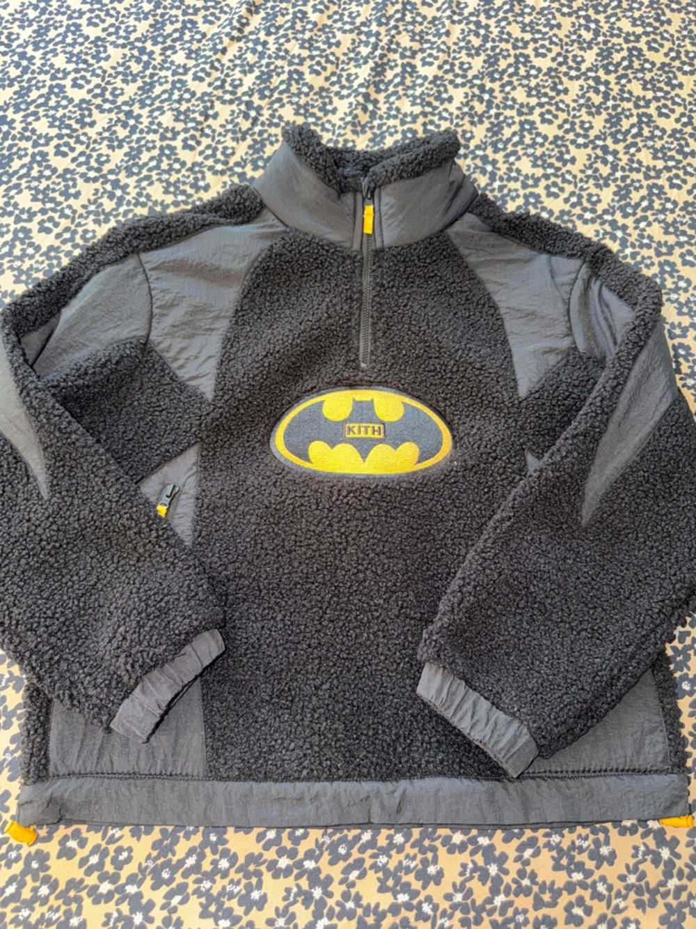 Brand New Kith Black Sherpa Half-Zip Pullover With Batman Logo Size Large